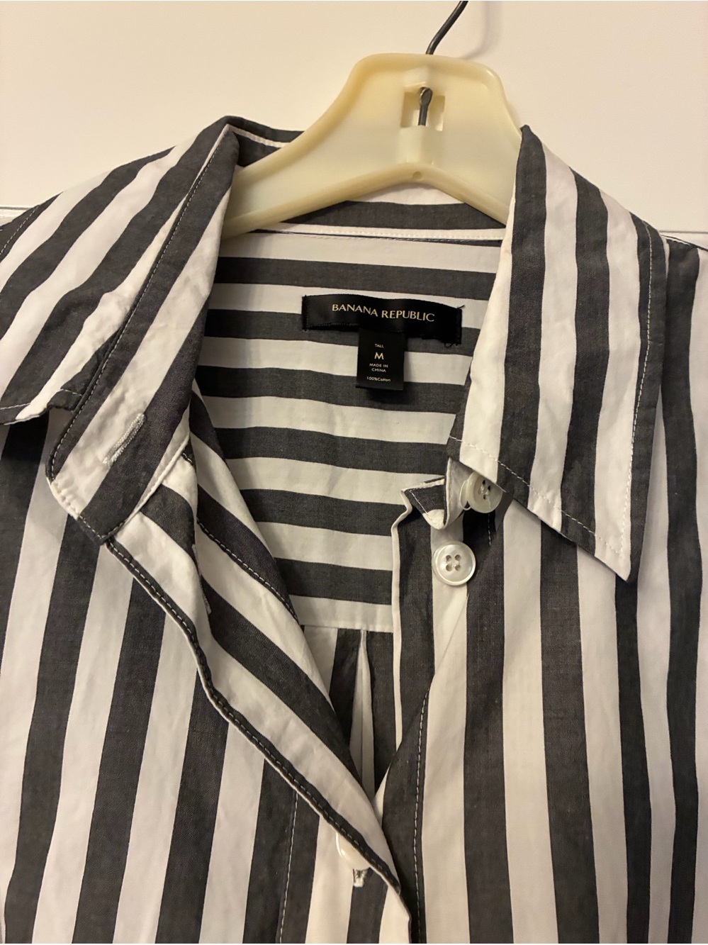 Banana Republic Black and White Vertical Stripe Button-Down Shirt